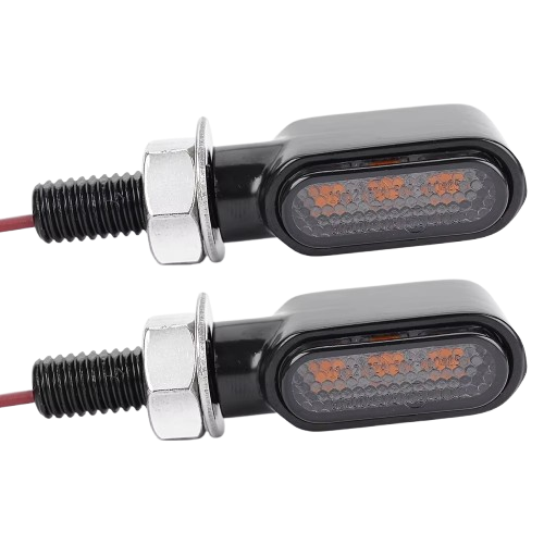 Комплект компактни черни LED мото мигачи с метална резба